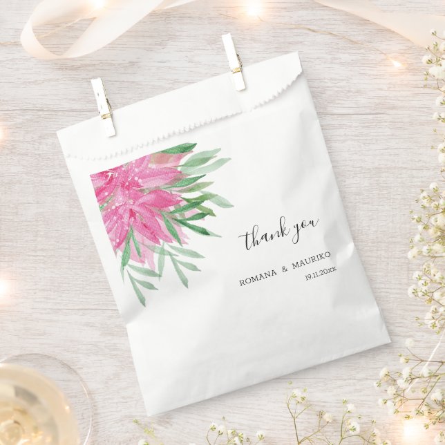 Boho Green Pink Floral Watercolor Favor Bag (Clipped)