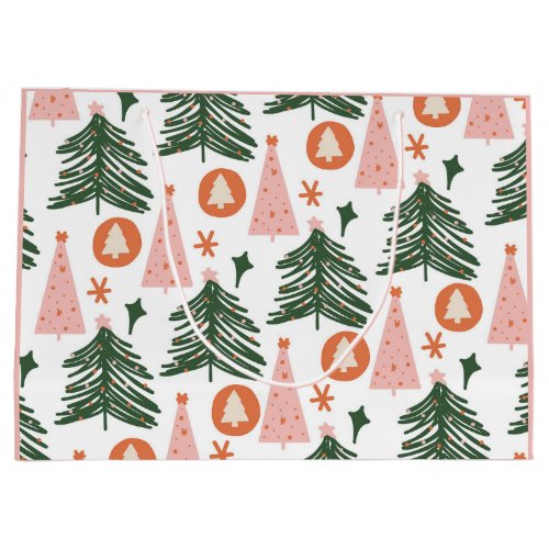 Boho Green Pink Orange Christmas Trees  Large Gift Bag