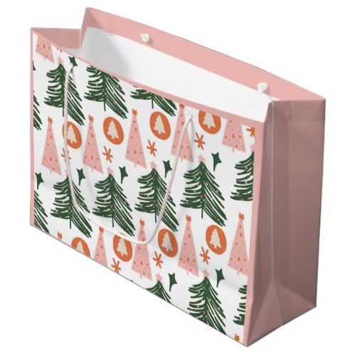 Boho Green Pink Orange Christmas Trees Large Gift  Large Gift Bag