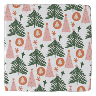 Boho Green Pink Orange Christmas Trees  Trivet