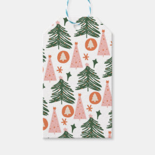 Boho Green Pink Orange Rustic Christmas Trees Gift Tags