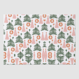 Boho Green Pink Orange Rustic Christmas Trees Tissue Paper
