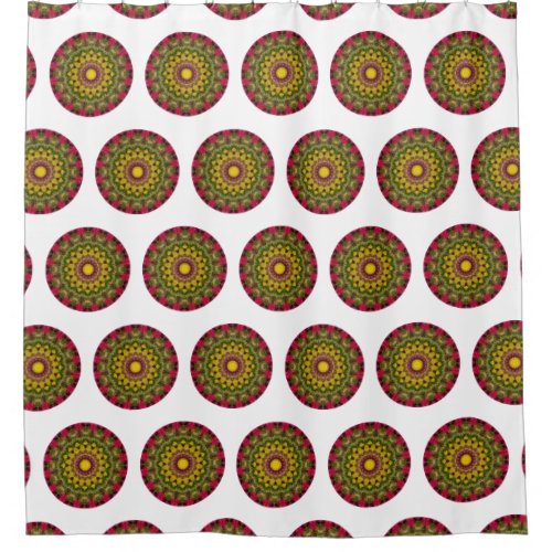 Boho Green  Pink Round Mandala Kaleidsocope Shower Curtain