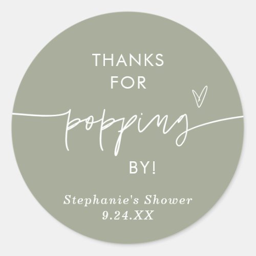 Boho Green Popcorn Favors Thanks for Popping By Classic Round Sticker