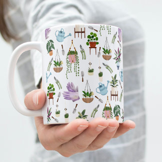 Boho Green Potted Plant Pattern Coffee Mug
