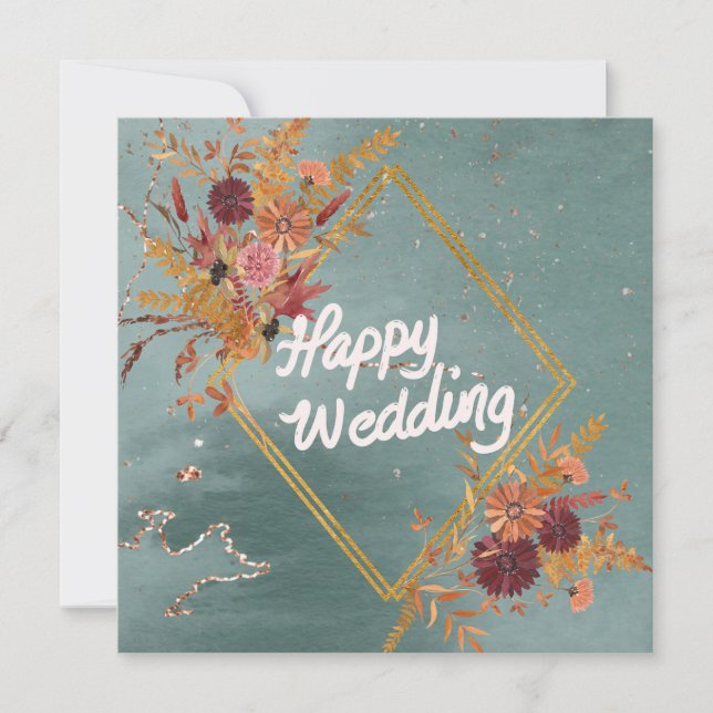 Boho Green Red Floral Floral Pattern Happy Wedding Invitation (Front)