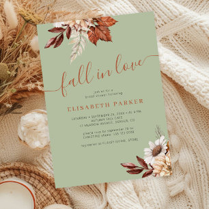Boho green rust fall in love bridal shower invitation