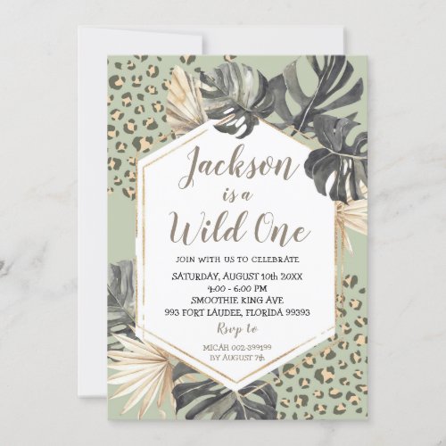 Boho Green Sage Wild One 1st Birthday Invitation