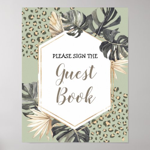 Boho Green Sage Wild One Birthday Guest Book Sign