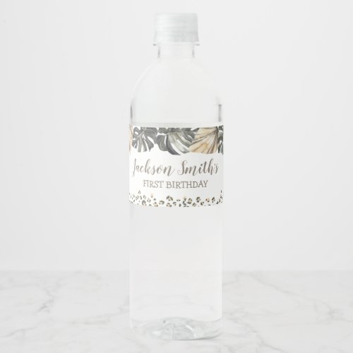 Boho Green Sage Wild One Birthday Water Bottle Water Bottle Label