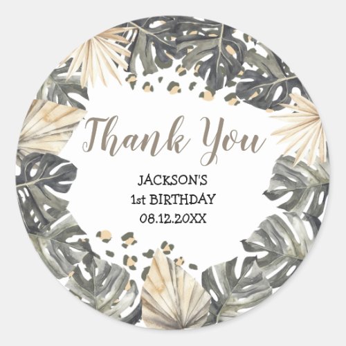 Boho Green Sage Wild One Thank You Sticker