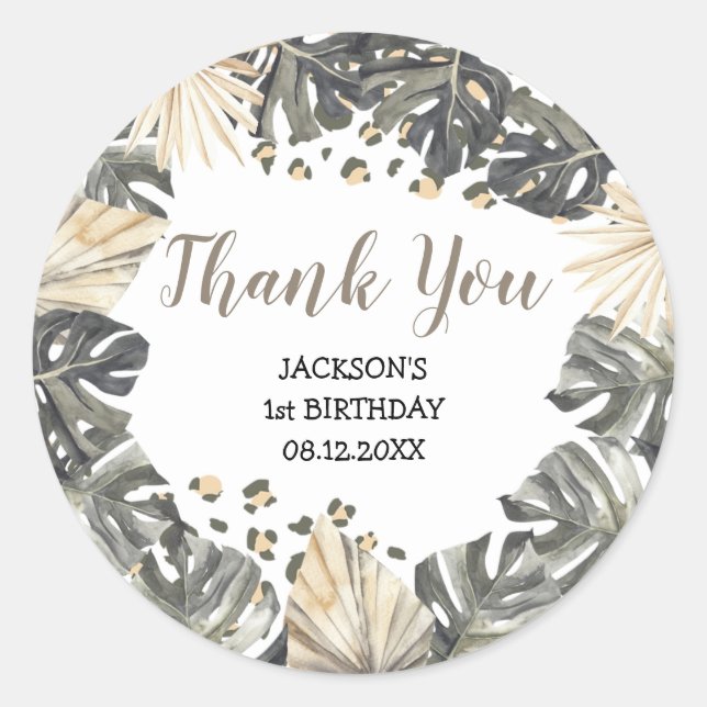 Boho Green Sage Wild One Thank You Sticker (Front)