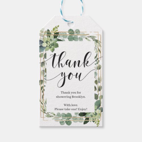 Boho Green succulent floral gold Bridal Shower Gift Tags