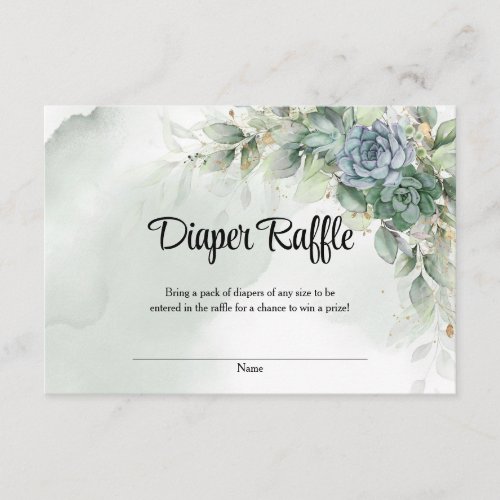 Boho green succulents and eucalyptus diaper raffle enclosure card