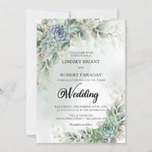 Boho Green succulents and eucalyptus watercolor Invitation