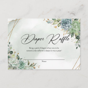 Boho green succulents eucalyptus foliage gold  enclosure card