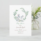 Boho Green Watercolor Bunny Baby Shower Invitation (Standing Front)