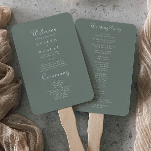 Boho Green Wedding Program  Hand Fan