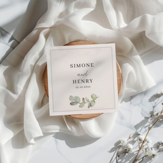 Boho Green & White Watercolor Eucalyptus Wedding Napkins (Creator Uploaded)