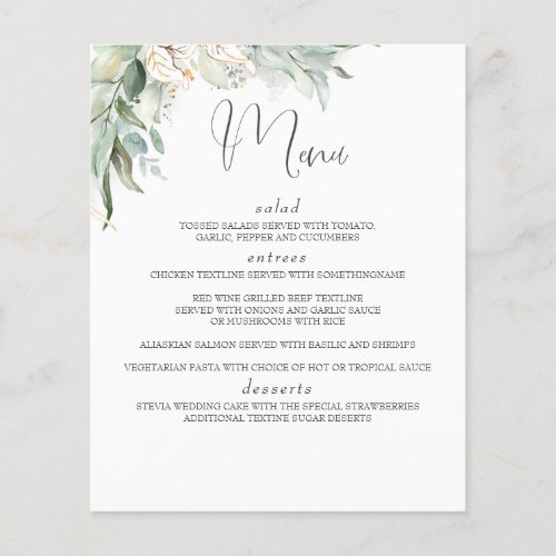 Boho Greenery and Eucalyptus Leaves Wedding Menu Flyer