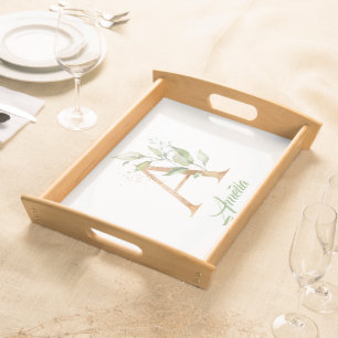 Boho greenery and gold foliage A monogram Serving  Tray