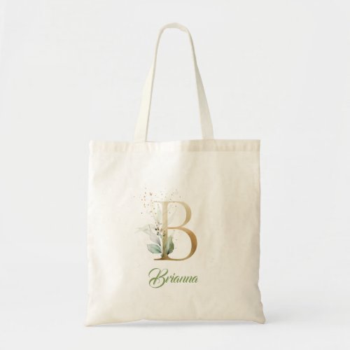 Boho greenery and gold foliage B monogram  Tote Bag