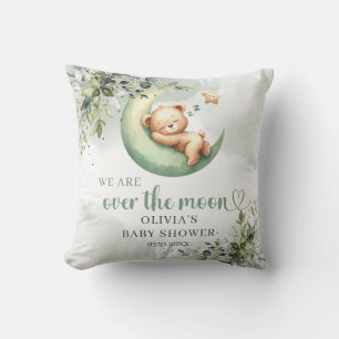 Boho greenery and gold gender neutral teddy bear throw pillow
