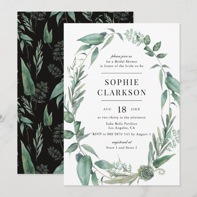 Boho Greenery and Succulents Wreath Bridal Shower Invitation (Front/Back)