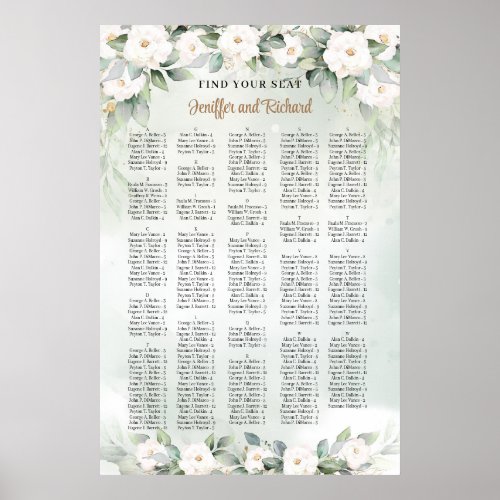 Boho greenery and white flowers gold Alphabetical Poster