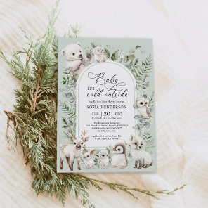 Boho Greenery Arctic Animals Winter Baby Shower Invitation