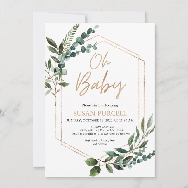 Boho Greenery Baby Shower Invitation (Front)