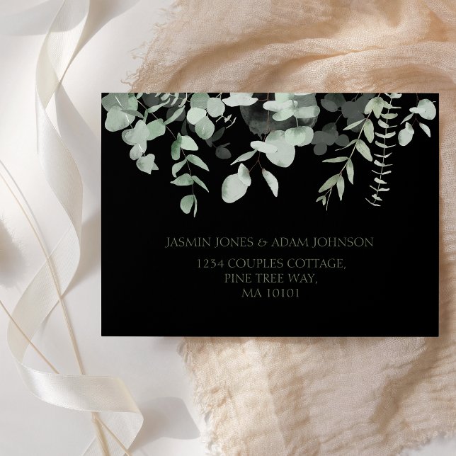 Boho Greenery Black Eucalyptus Wedding Envelope (Creator Uploaded)