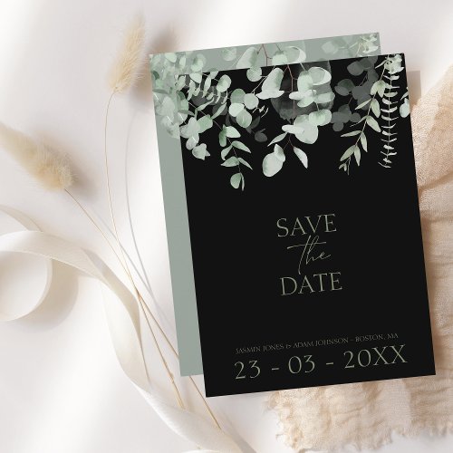 Boho Greenery Black Eucalyptus Wedding Save The Date