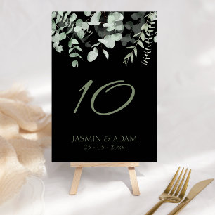 Boho Greenery Black Eucalyptus Wedding Table Number