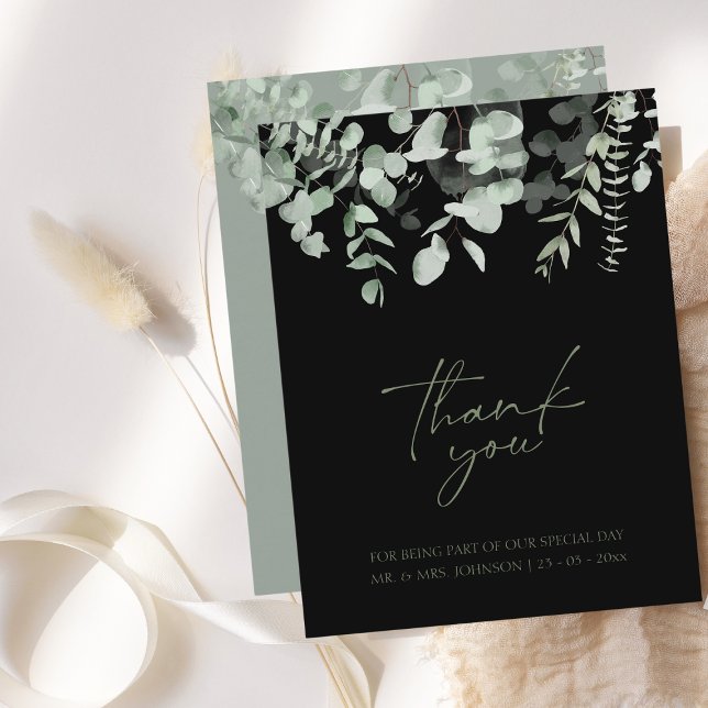 Boho Greenery Black Eucalyptus Wedding Thank You Card (Creator Uploaded)