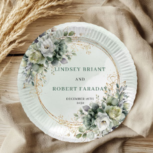 Boho Greenery Dusty Green Eucalyptus Wedding Paper Plates