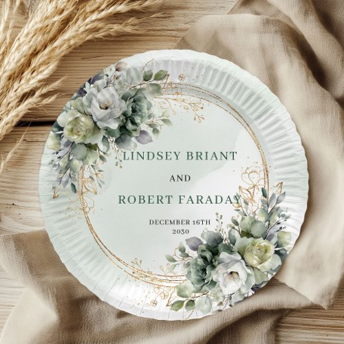Boho Greenery Dusty Green Eucalyptus Wedding Paper Plates