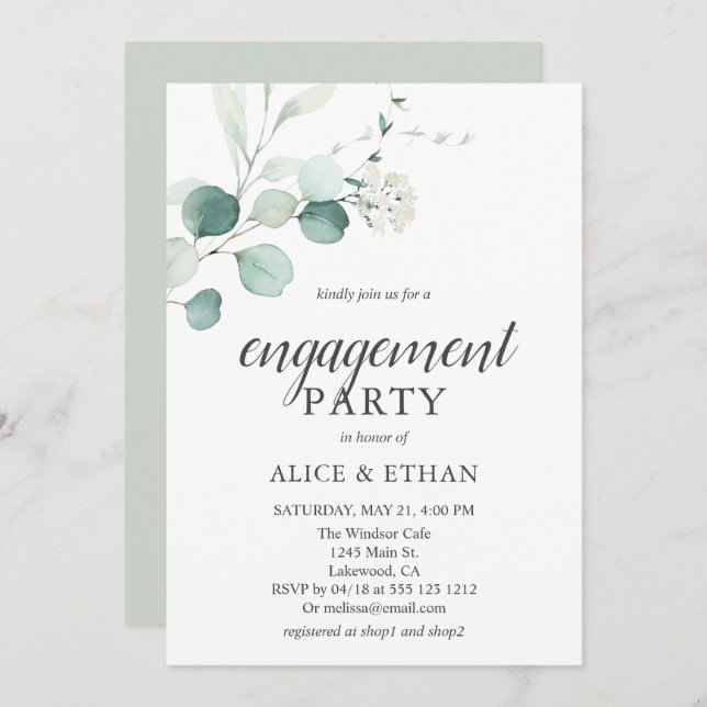 Boho Greenery Eucalyptus Engagement Party Invitation (Front/Back)