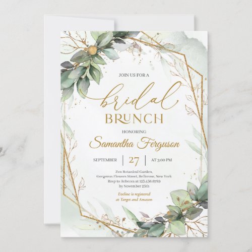 Boho greenery eucalyptus foliage Bridal brunch Invitation