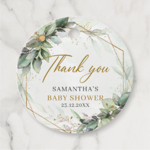 Boho greenery eucalyptus foliage gold baby shower favor tags