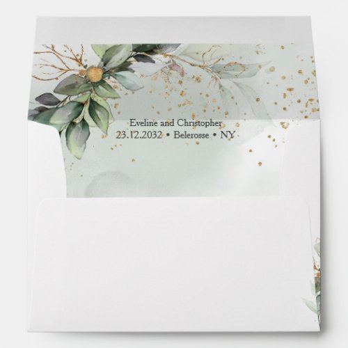 Boho greenery eucalyptus foliage gold frame envelope