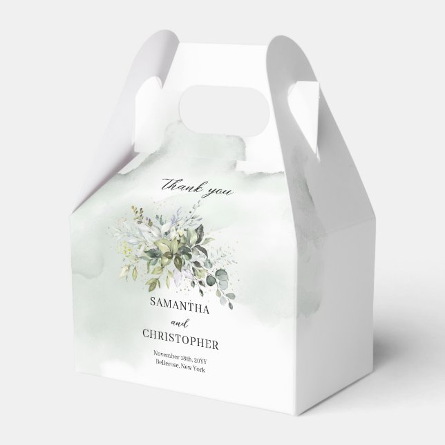 Boho greenery eucalyptus foliage gold frame favor boxes (Front Side)