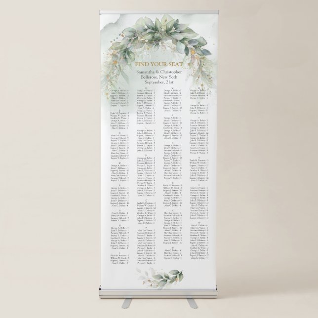 Boho greenery eucalyptus foliage gold seating retractable banner (Front)