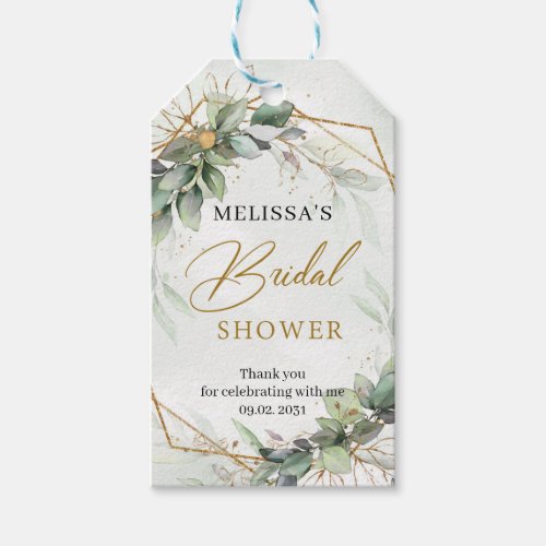 Boho greenery eucalyptus gold frame Bridal Shower Gift Tags