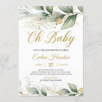 Boho greenery eucalyptus leaves oh baby shower invitation