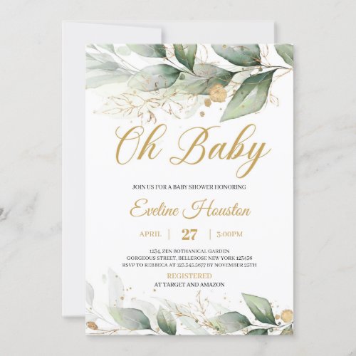 Boho greenery eucalyptus leaves oh baby shower invitation