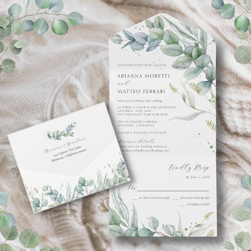 Boho Greenery Eucalyptus Leaves Wedding All In One Invitation