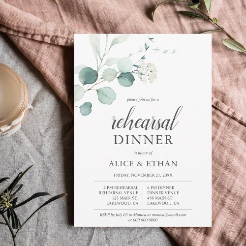 Boho Greenery Eucalyptus Rehearsal Dinner Invitation