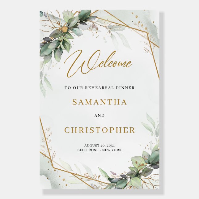 Boho greenery eucalyptus rehearsal dinner welcome foam board (Front)