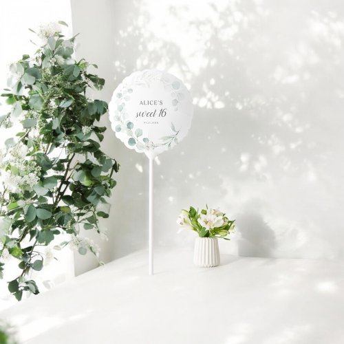 Boho Greenery Eucalyptus Sweet 16 Balloon